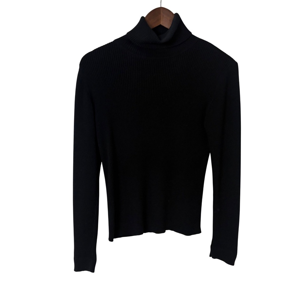 VTG 90s Gap Turtleneck Sweater Womens Medium Black Ribbed Knit Cotton Y2K Granny